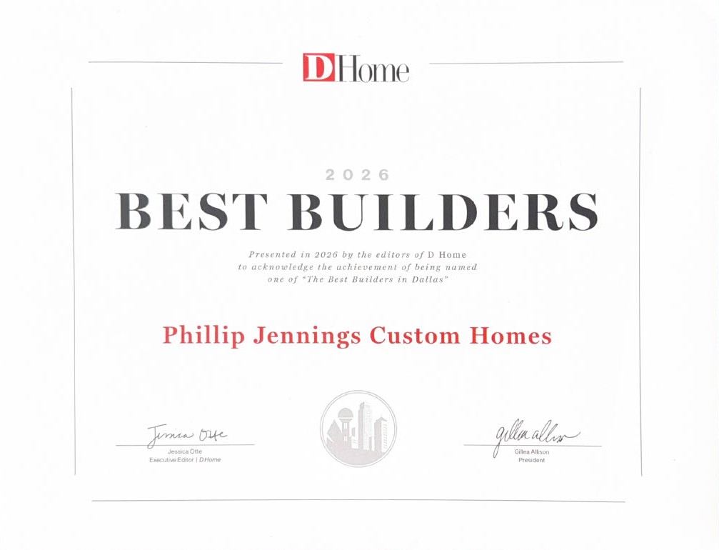 D Home 2026 Best Builders certificate for Phillip Jennings Custom Homes