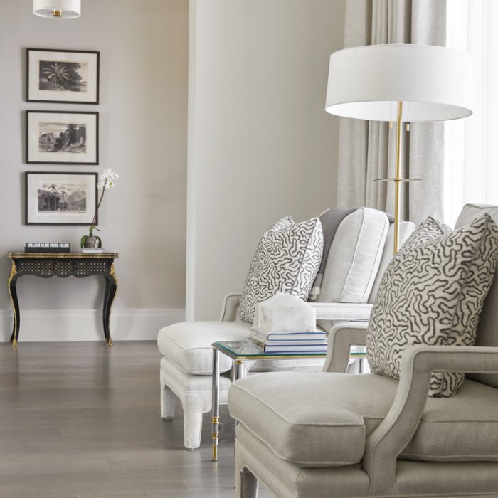 Elegant living room with neutral tones and classic furnishings